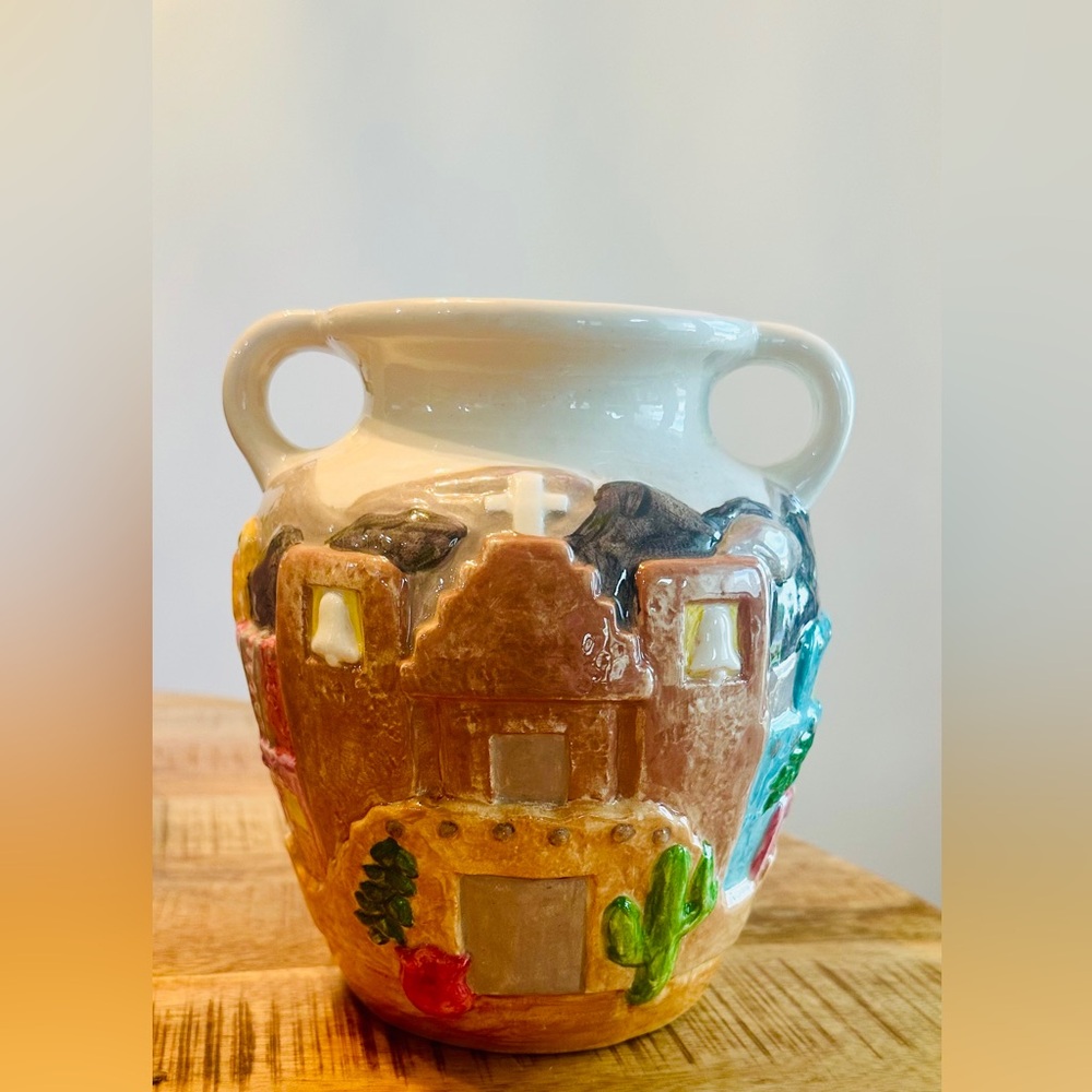 Charming Southwestern Ceramic Artisan Vase with Scenic Design